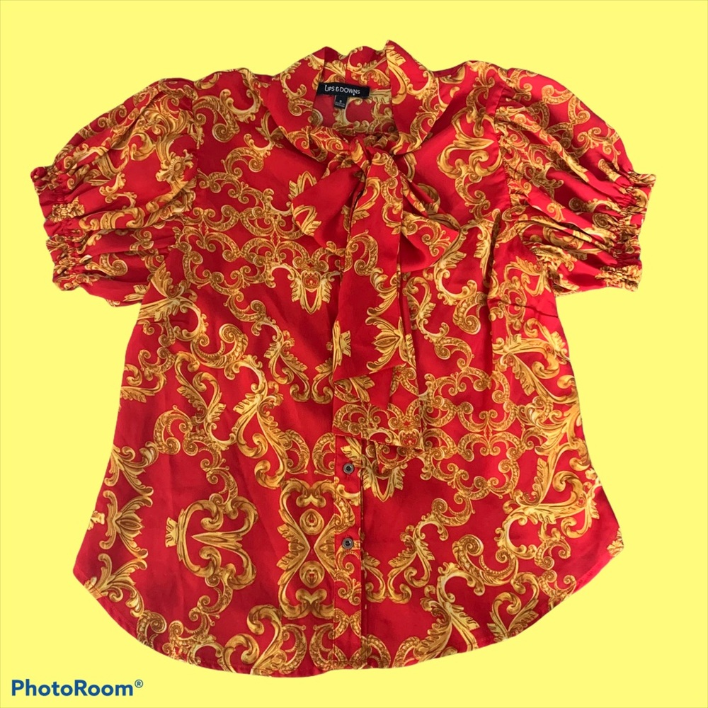 Patterned Chiffon Tie Blouse